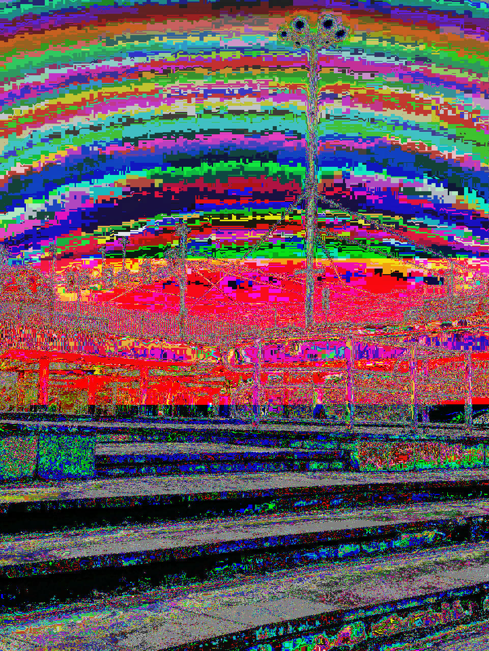 psychedelic looking colorful glitched photo of an underground pedestrian crossing