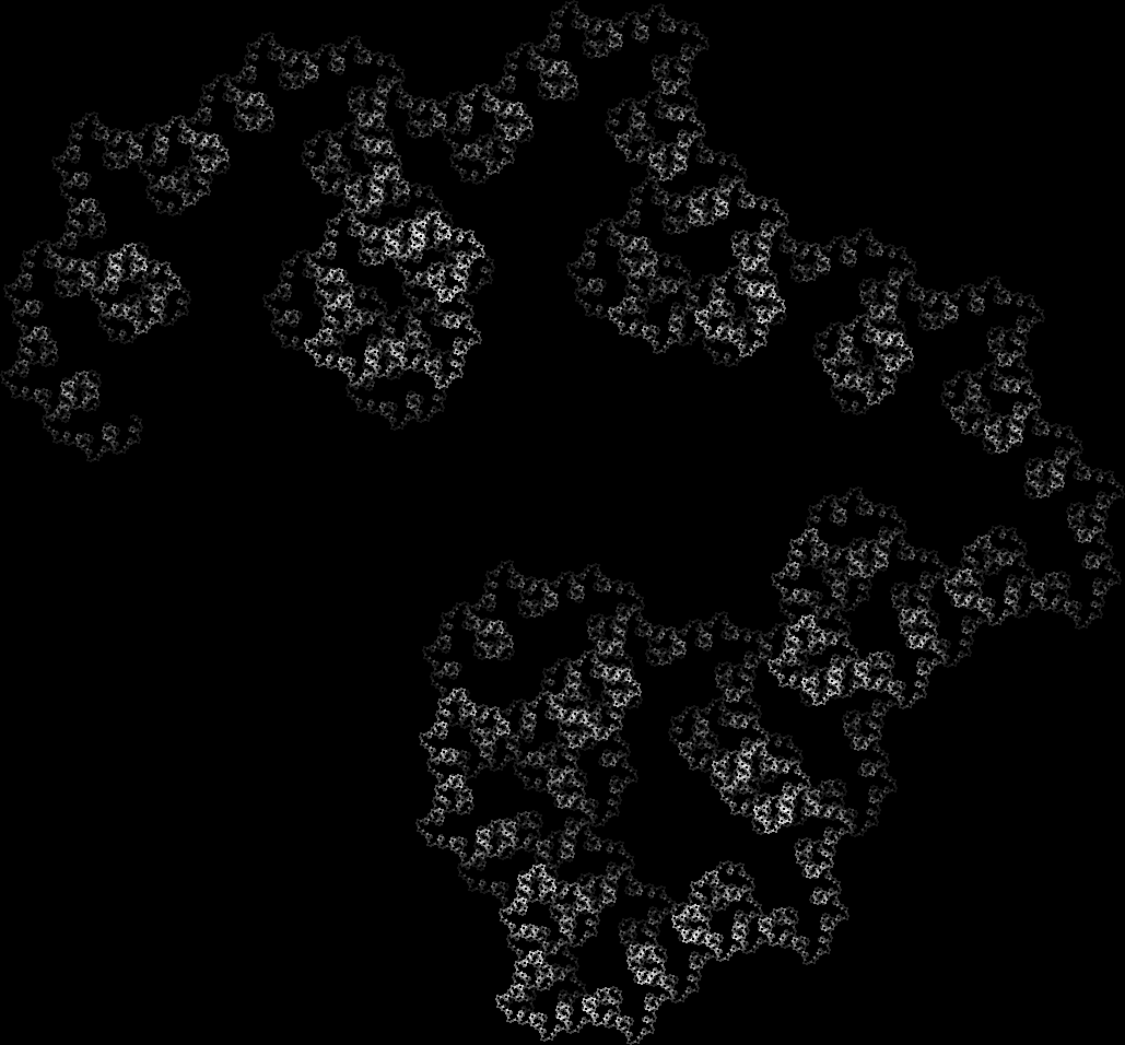 A generated image of a plant-like structure, similar to a fern, drawn with white pixels on a black background