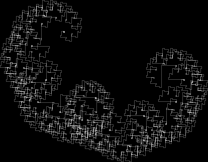 A white squiggle on a black background, looks like two arms of a plant turning inwards