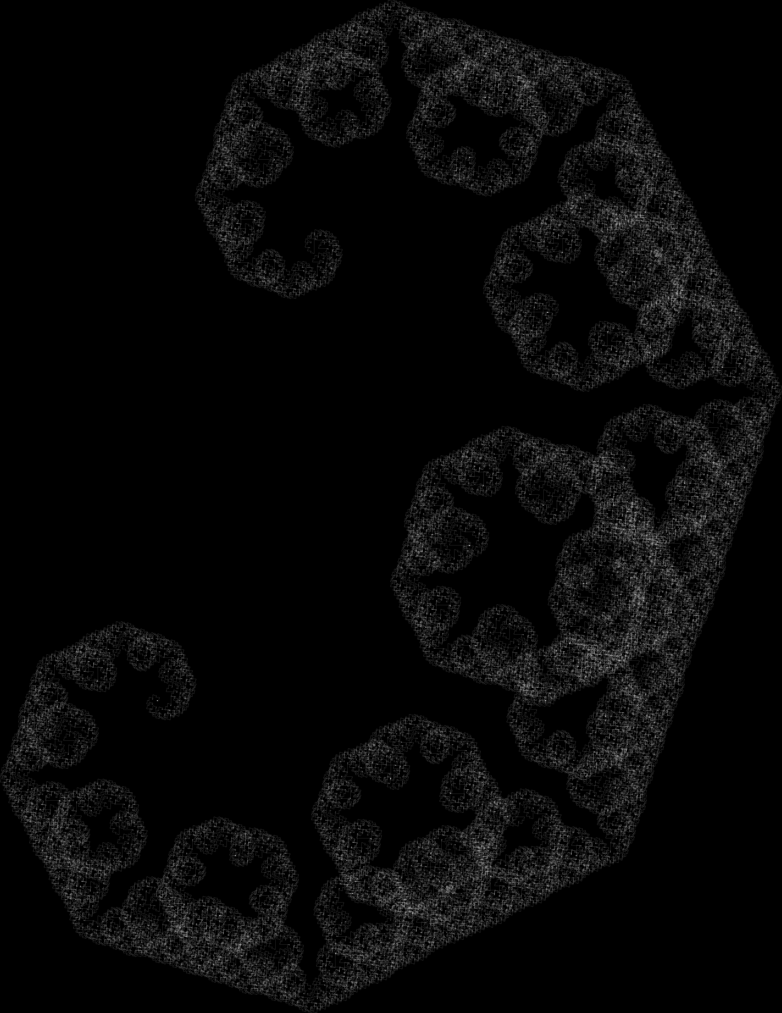 A white squiggle on a black background, looks like two arms of a plant turning inwards