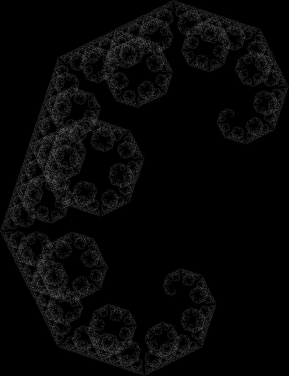 A white squiggle on a black background, looks like two arms of a plant turning inwards