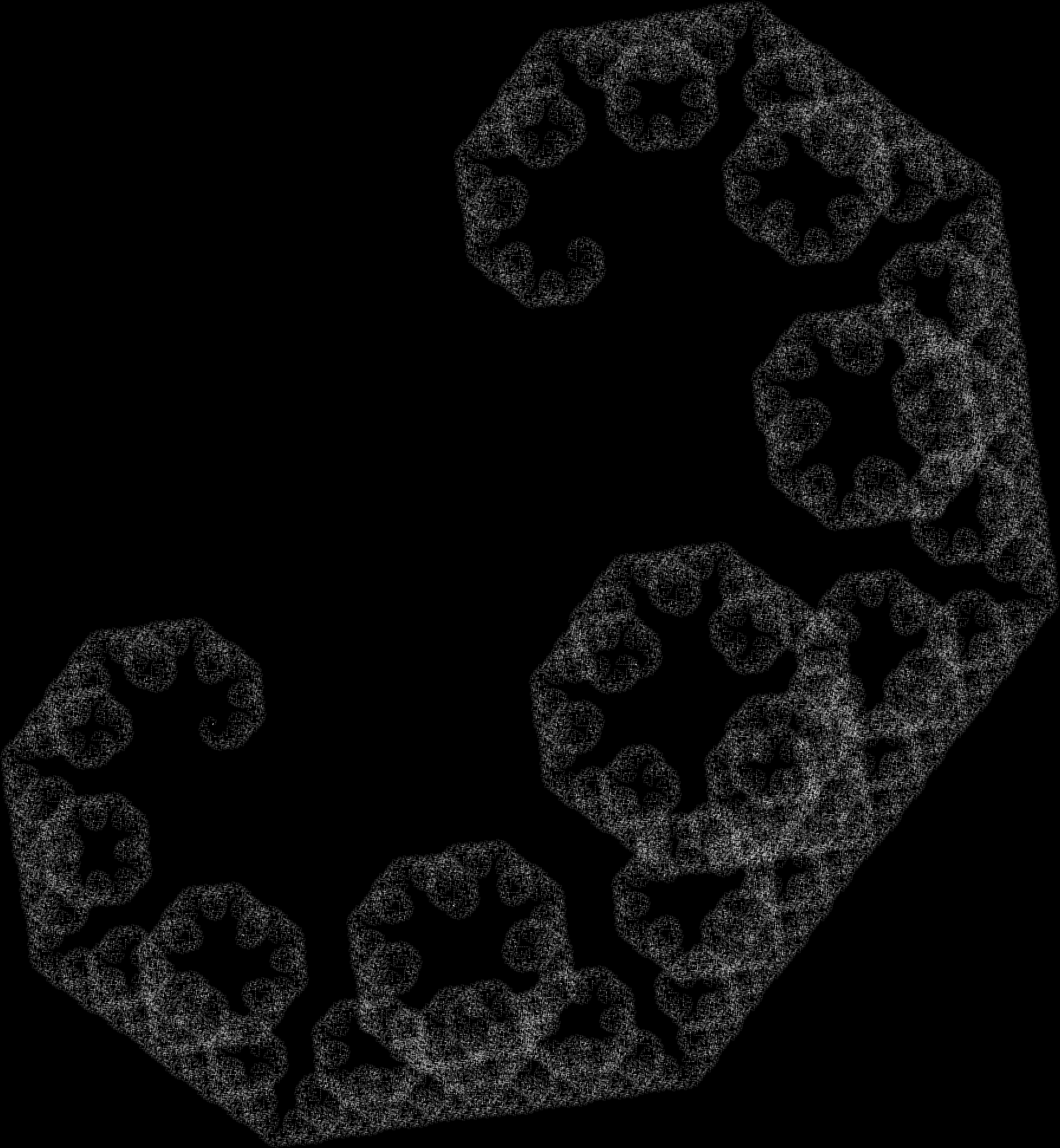A white squiggle on a black background, looks like two arms of a plant turning inwards
